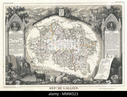 1852 Levasseur Mappa del Dipartimento L'Allier, Francia (Saint-Pourçain vino regione) - Geographicus - Allier-levasseur-1852 Foto Stock