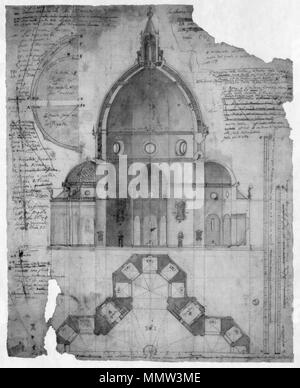 . Inglese: Cigoli il disegno del Brunelleschi di Santa Maria del Fiore (Duomo di Firenze) . Il 10 gennaio 2014, 16:51:53. Lodovico Cardi - Settembre 1613, noto anche come Cigoli Cigoli disegno di El Duomo Firenze Foto Stock