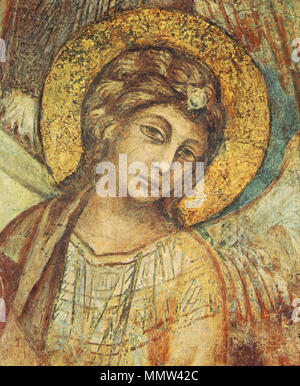 Madonna in trono con Bambino, San Francesco e quattro angeli (dettaglio). tra il 1278 e il 1280. Cimabue - Madonna in trono con Bambino, San Francesco e quattro angeli (dettaglio) - WGA04921 Foto Stock