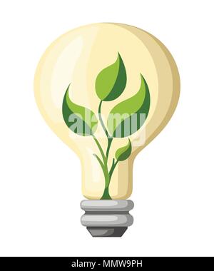 Ecologia lampadina. Lampada eco con un impianto interno. Green concetto ecologico. Illustrazione di vettore isolato su sfondo bianco. Illustrazione Vettoriale