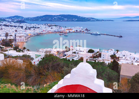 La città di Mykonos, Chora sulla isola di Mykonos, Grecia Foto Stock