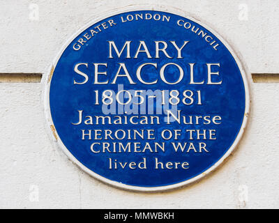 Mary Seacole London Blue Plaque - Mary Seacole era un'infermiera giamaicana che era un'eroina della guerra di Crimea. Foto Stock