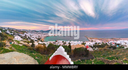 La città di Mykonos, Chora sulla isola di Mykonos, Grecia Foto Stock