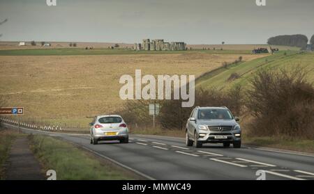 A303 Stonehenge dove un tunnel dovrebbe essere costruita per proteggere la terra intorno al sito herritage 17/02/17 Foto Stock