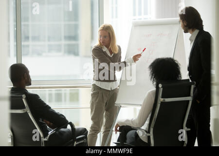 Imprenditrice leader o business coach dando alla presentazione di Foto Stock