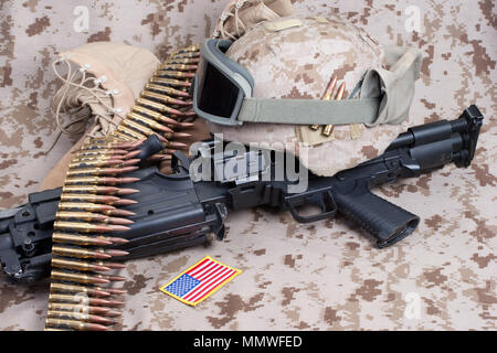 Marines americani il concetto di sfondo con la mitragliatrice Foto Stock