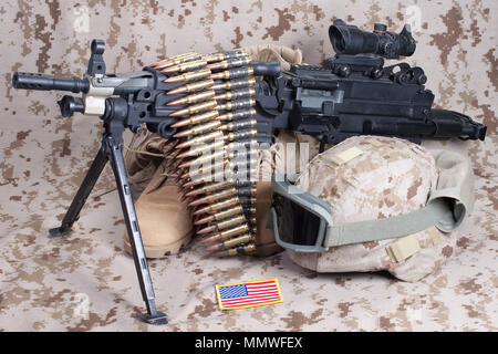 Marines americani il concetto di sfondo con la mitragliatrice Foto Stock