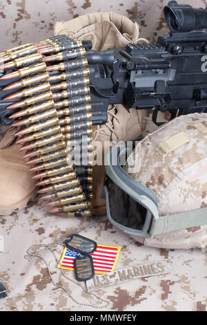 Marines americani il concetto di sfondo con la mitragliatrice Foto Stock