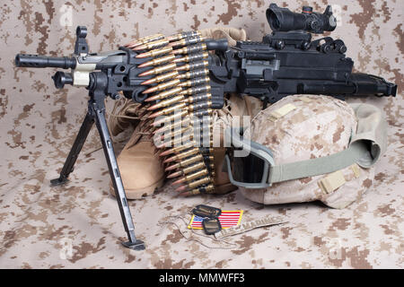 Marines americani il concetto di sfondo con la mitragliatrice Foto Stock