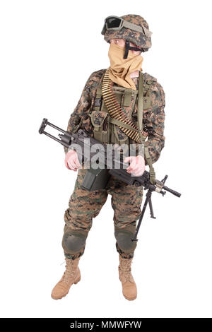 MARINES AMERICANI con M249 mitragliatrice Foto Stock