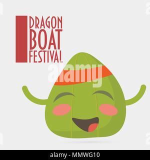 Illustrazione Vettoriale per Dragon Boat Festival: cute cinese gnocco di riso carattere Illustrazione Vettoriale