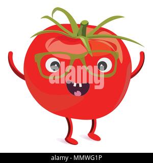 Carattere di pomodoro o mascot isolato. Vettore stile fumetto illustrazione. Illustrazione Vettoriale