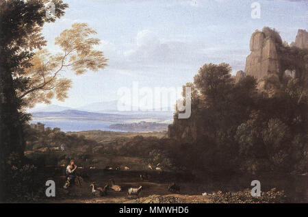 Paesaggio con Apollo e mercurio. 1660. Claude Lorrain - Paesaggio con Apollo e mercurio - WGA05007 Foto Stock