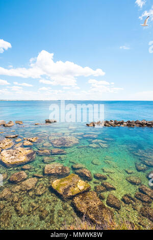 Gallipoli, Puglia, Italia - meravigliosi colori acqua presso la spiaggia di calmante Foto Stock