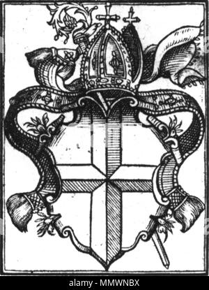 . Titelblatt der Constitutiones et decreta synodalia der Synodes des Bistums Konstanz 1567, dettaglio: Wappen des Bistums . 1567. Anonimo Constitutiones et decreta synodalia Konstanz 1567 Wappen Bistum Foto Stock