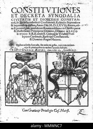 . Titelblatt der Constitutiones et decreta synodalia der Synodes des Bistums Konstanz 1567 . 1567. Anonimo Constitutiones et decreta synodalia Konstanz 1567 Foto Stock