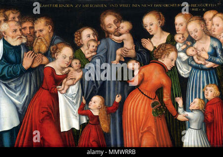 Cristo la benedizione dei bambini. Probabilmente 1540s (tra 1537 e 1550). Lucas Cranach d.J. - Christus segnet die Kinder (ca.1540) Foto Stock