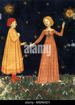 . Inglese: manoscritto (Cod. Esso. IX. 276) . tra 1380 e 1400. Dante e Beatrice - Divina Commedia (folio 53v) Foto Stock