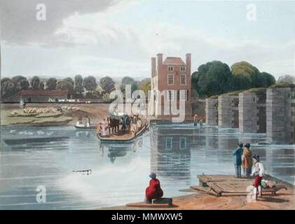 . Inglese: il traghetto per attraversare il Tamigi a Datchet Berkshire che mostra i resti del vecchio ponte appena prima della sua ricostruzione nel 1812. . 1811. Robert Havell Datchet traghetto vicino a Windsor Robert Havell 1811(Nancy) Foto Stock