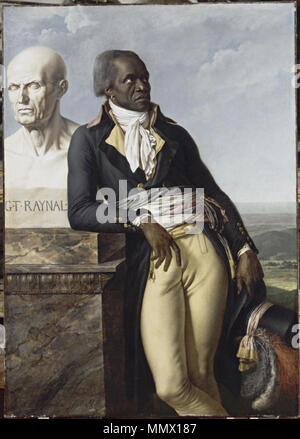 . Français : Jean-Baptiste Belley (1747-1805), représentant de Saint Domingue en 1797, Membre de la Convention et député aux Cinq-Cents. Ce portrait est la première représentation d'onu homme noir dans la posizione d'onu législateur Occidental. Jean-Baptiste Belley s'appuie sur le piédestal du buste en marbre de l'abbé Guillaume Thomas François Raynal, sculpté par Espercieux. A droite, derrière Belley onu paysage de Montagnes du nord de San-domingue près du Cap-Français. Su distingue la fumée blanchâtre d'une raffinerie sucrière ainsi que la mer à l'orizzonte. Q29901380. 1797. Depute-jean-baptis Foto Stock