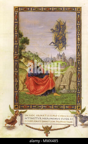 . Domenico Ghirlandaio e bottega, la visione di Ezechiele, da san Girolamo, commentarium in ezechielem et in danielem prophetam, bibl ap vaticana, ms. urb lat 57 f 1v . Xv secolo (1450s-1470s). Domenico Ghirlandaio (1448-1494) nomi alternativi nascita Nome: Domenico di Tommaso Bigordi; Domenico Currado Bigordi; Domenico Ghirlandajo; Domenico Descrizione Grillandajo pittore italiano Data di nascita e morte 1449 11 gennaio 1494 Luogo di nascita e morte Firenze Firenze sede di lavoro San Gimignano (1475), Roma (1475), Firenze, Roma (1477-1478), Settimo (1479), Lucca (1479), Firenze (1480) Foto Stock