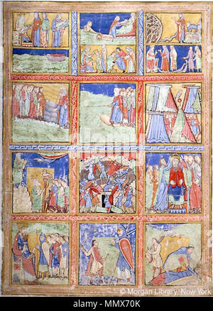 Inglese: Eadwine salterio : secondo staccato di foglia dal ciclo introduttiva, recto, scene della vita di Cristo e nelle sue parabole. Français : Psautier d'Eadwine : feuillet détaché des miniatures de la préface recto, : Scènes de la vie du Christ et paraboles . circa 1150. Salterio Eadwine - Morgan leaf M.724 (recto) Foto Stock