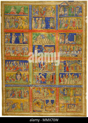 Inglese: Eadwine salterio : foglie staccate dal ciclo introduttiva, recto, scene della vita di Cristo e nelle sue parabole. Français : Psautier d'Eadwine : feuillet détaché des miniatures de la préface recto, : Scènes de la vie du Christ et paraboles . circa 1150. Salterio Eadwine - Morgan leaf M.521 (recto) Foto Stock