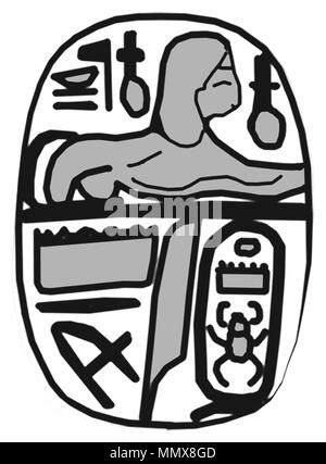 42.1263 Anonimo (egiziano). "Placca con il cartiglio di Thutmosis III (1479-1425 a.C.),' 1479-1425 A.C. di beige chiaro in steatite con verde-blu smalto. Walters Art Museum (42.1263): Museo acquisto, 1942. - Egiziano placca con il cartiglio di Thutmosis III (1479-1425 a.C.) - Walters 421263 - impressione di retromarcia Foto Stock