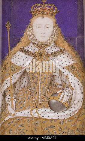 . Elisabetta I d'Inghilterra nella sua incoronazione accappatoi . circa 1600 dopo un originale perduto di c. 1559. Elizabeth I Incoronazione miniatura Foto Stock