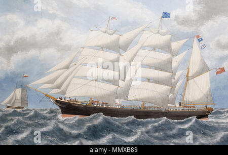 Inglese: la barca Victoria Cross a pieno la vela e la chiamata per un pilota con la fresa pilota nelle vicinanze. seconda metà del XIX secolo. Scuola di inglese - La barca Victoria Cross a pieno la vela Foto Stock