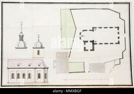 . Balthasar Neumann und Atelier: Entwurf für die Pfarrkirche San Martin in Merkershausen (Bad Königshofen). Feder in Schwarz über Bleistift, aquarelliert. . 1738. Inglese: vedere il campo descrizione Entwurf St Martin Merkershausen 2 Foto Stock