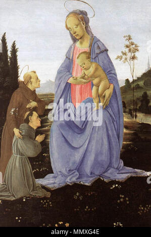 Inglese: Madonna con Bambino, San Antonio di Padova e un frate . prima di 1480. Filippino Lippi Madonna con Bambino, San Antonio di Padova e un frate Foto Stock