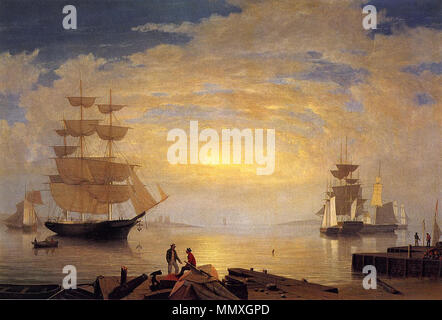 . Inglese: Gloucester Harbor a Sunrise . circa 1851. Fitz Hugh Lane Gloucester Porto di Sunrise Foto Stock