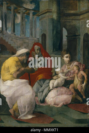 Inglese: la Sacra Famiglia con i santi Elisabetta e Giovanni Battista . tra 1541 e 1543. Francesco Primaticcio - La Sacra Famiglia con i santi Elisabetta e Giovanni Battista - WGA18410 Foto Stock