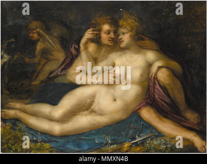 Inglese: Marte e Venere con Cupido . tra 1586 e 1618. Frans Badens (attr.) - Marte e Venere con Cupido Foto Stock