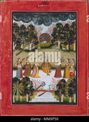 4 Malar Ragini - Krishna suonare il flauto a sette Gopis azienda strumenti musicali, dalla serie Ragamala. Kotah, ок.1760. Cleveland MOA Foto Stock