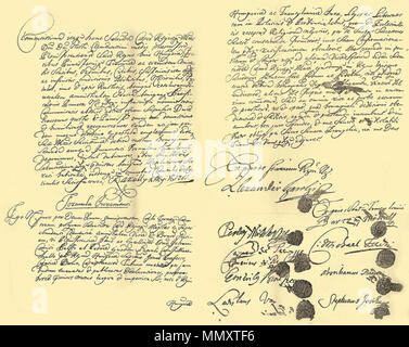 . Deutsch: Originalurkunde des Friedens von Sathmar, unterzeichnet am 1. Mai 1711 . 1 maggio 1711. Österreichisches Staatsarchiv Friede von Sathmar 1711 01 Foto Stock