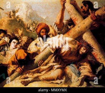 . Spagnolo: Caída en el camino del Calvario Cristo cade sulla via del Calvario. Il XVIII secolo. GD Tiepolo Calvario Foto Stock