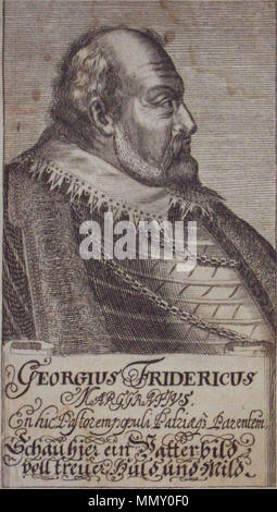 . Deutsch: Markgraf Georg Friedrich von Brandenburg-Kulmbach Kupferstich aus I. W. Rentsch, Brandenburgischer Cedernhain, Bayreuth 1682 - Künstler unbekannt. . 1682. Unbekannt Künstler Georg Friedrich Foto Stock