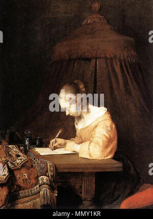 Donna di scrivere una lettera.. circa 1655 (1650-1659). Gerard ter Borch - Die Briefschreiberin (Schwester Gesine) Foto Stock