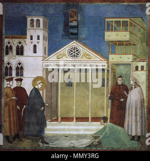 Inglese: la leggenda di San Francesco: 1. Omaggio di un uomo semplice . 1300. Giotto di Bondone - La leggenda di San Francesco - 1. Omaggio di un uomo semplice - WGA09118 Foto Stock