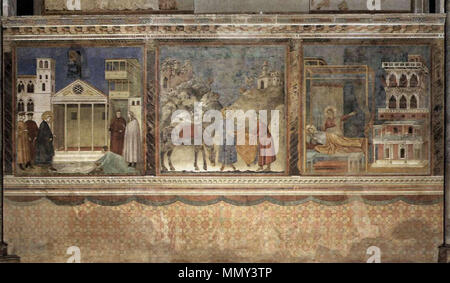 Inglese: la leggenda di San Francesco: Scene n. 1-3 . tra 1297 e 1299. Giotto di Bondone - La leggenda di San Francesco - Scene n. 1-3 - WGA09115 Foto Stock