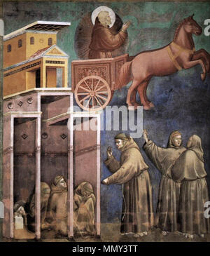 Inglese: la leggenda di San Francesco: 8. Visione del carro fiammeggiante . tra 1297 e 1299. Giotto di Bondone - La leggenda di San Francesco - 8. Visione del carro fiammeggiante - WGA09129 Foto Stock