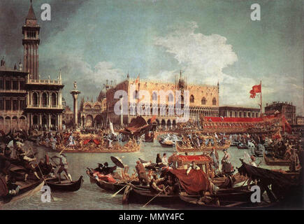 Il Bucintoro tornando al Molo il giorno dell'Ascensione. circa 1730. Giovanni Antonio Canal, il Canaletto - Il Bucintoro tornando al Molo il giorno dell'Ascensione - WGA03887 Foto Stock
