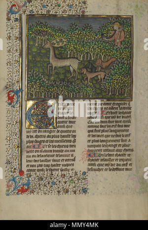 Un cacciatore e cani perseguendo un daino. circa 1430 - 1440. Un cacciatore e cani perseguendo un daino - Google Art Project Foto Stock