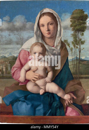 La Madonna e il bambino in un paesaggio. Data sconosciuta. Giovanni Bellini - La Madonna col Bambino in un paesaggio Foto Stock