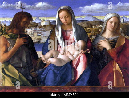 . BELLINI, Giovanni Madonna con Bambino e San Giovanni Battista e un santo olio su pannello, 54 x 76 cm Gallerie dell'Accademia di Venezia la Madonna e il Bambino tra San Giovanni Battista e San. Aprile 1500. Giovanni Bellini, sacra conversazione giovanelli Foto Stock