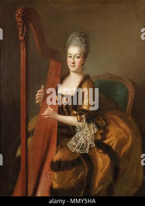 . Inglese: una signora suonare l'arpa, Presunto ritratto di Maria Carolina d'Austria Français : Portrait présumé de Marie-Caroline d'Autriche (1752-1814) reine consorte de Napoli et de Sicile . Il XVIII secolo. Una signora suonare l'arpa, presume la regina Maria Carolina di Napoli Foto Stock