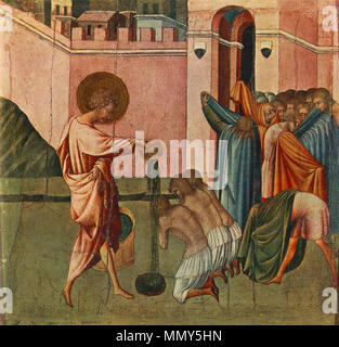 Inglese: St Ansanus battezzando . 1440s. Giovanni di Paolo, St Ansanus battezzando Foto Stock