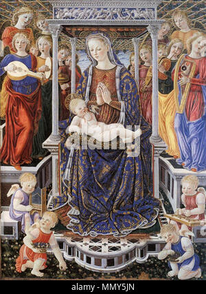 Madonna col Bambino in trono con angeli Music-Making. circa 1455. Giovanni di Piermatteo Boccati - Madonna col Bambino in trono con angeli Music-Making - WGA02325 Foto Stock